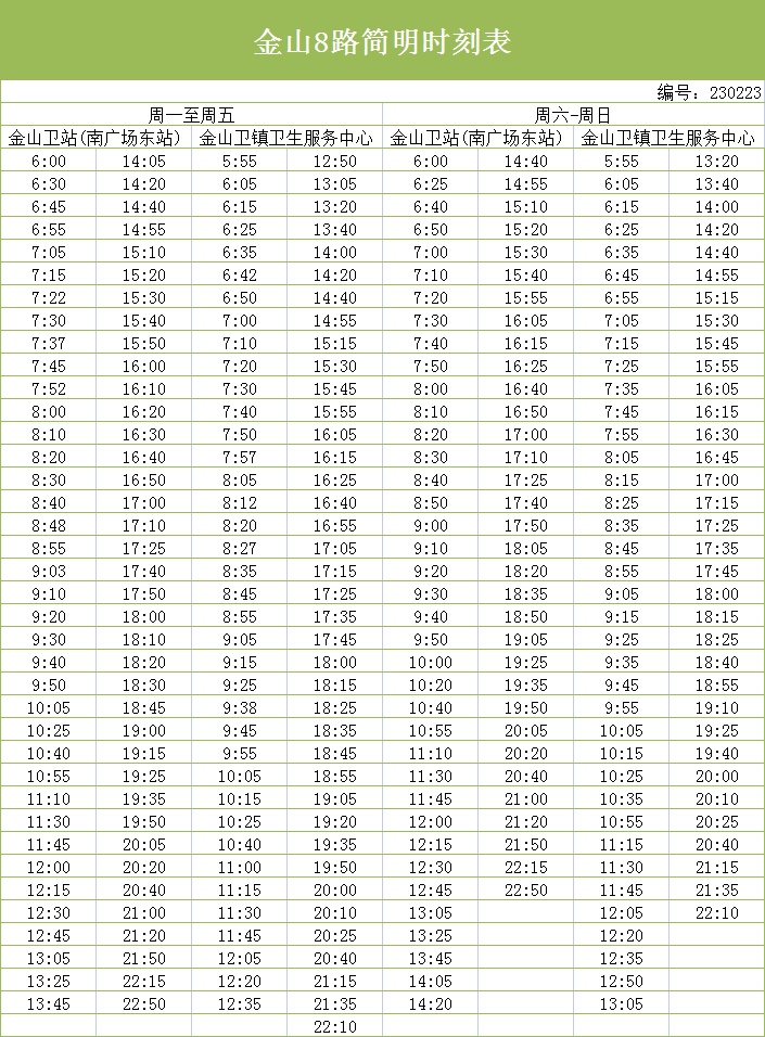 金山4路最新时刻表分享，最新时间表一览无余！